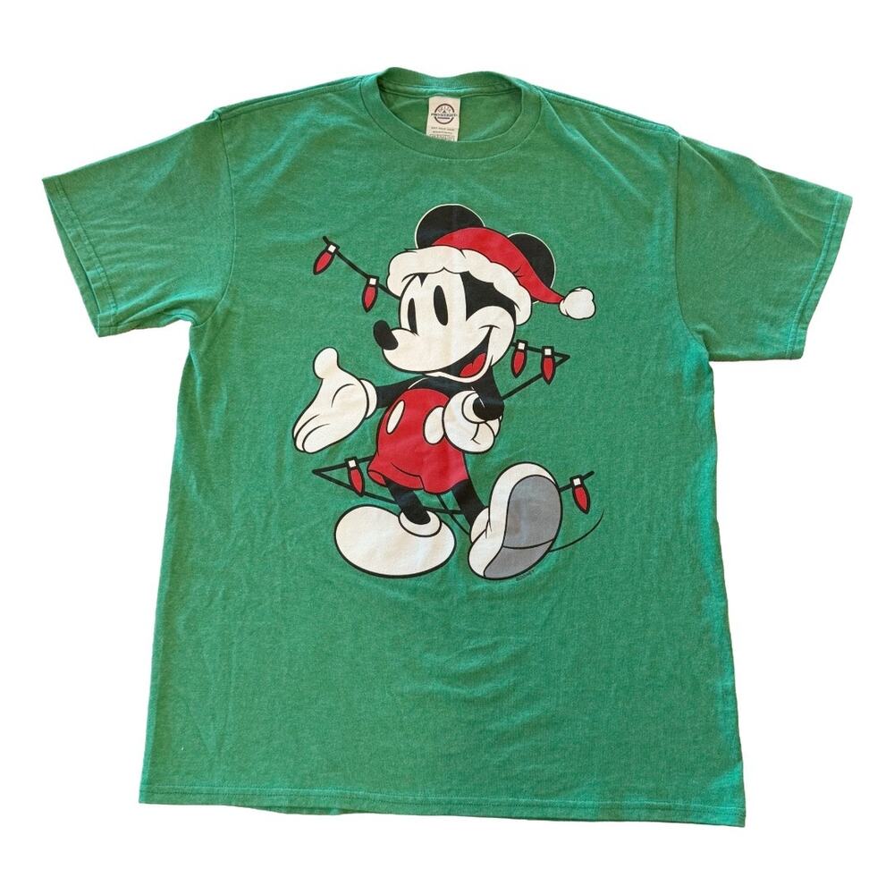 Disney Christmas Mickey Mouse T-Shirt Size Medium Green Holiday Graphic Tee